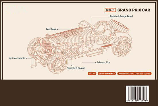Rompecabezas 3D de Madera de Coche de Gran Premio