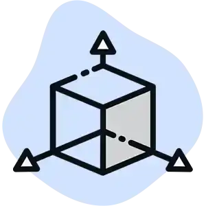 Cubo negro impreso en 3D con acentos triangulares blancos.